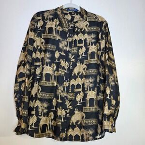 J McLaughlin Silk Viscose Blend Button Down Shirt Women's Large Exotic Print